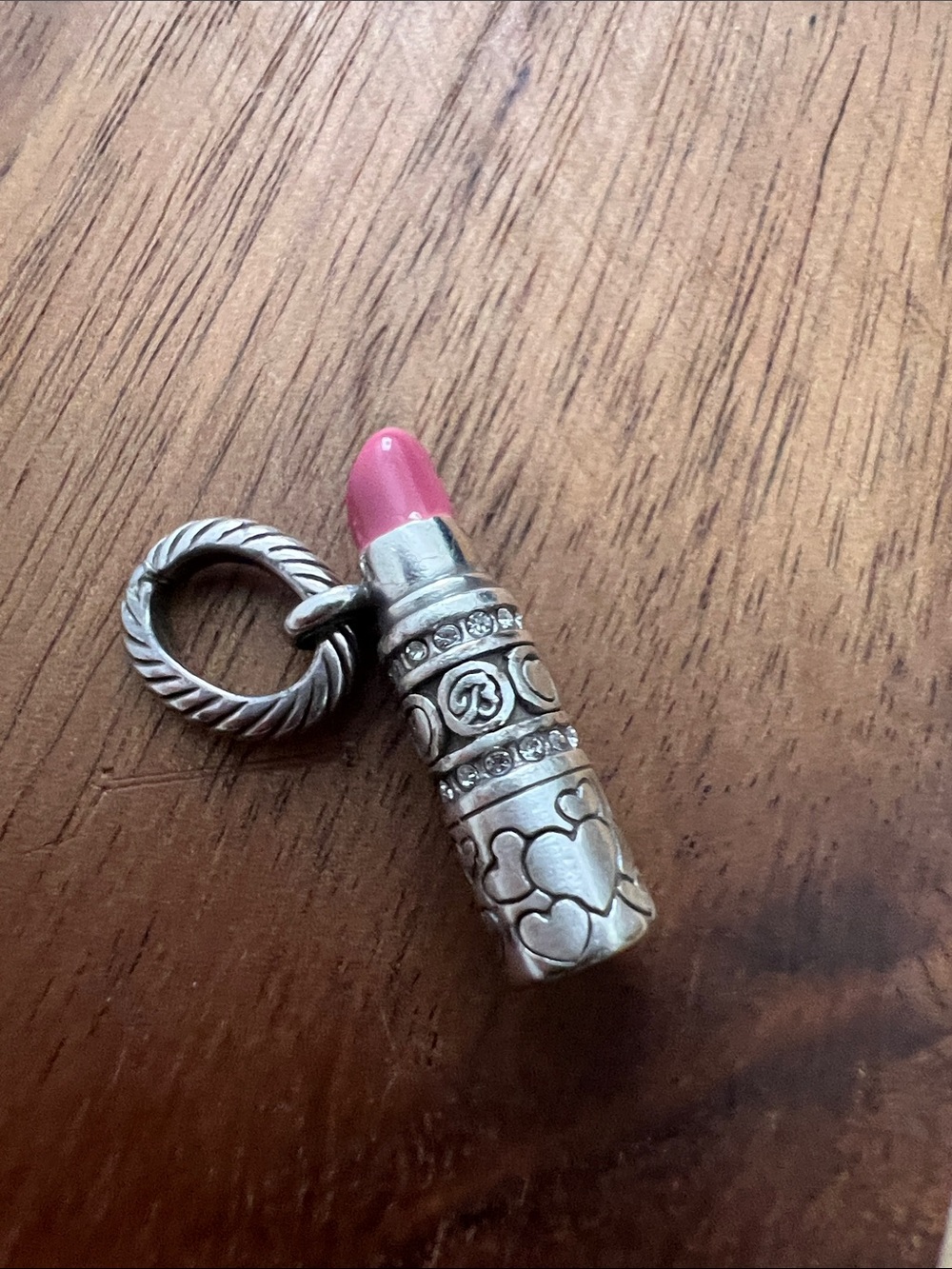 Silver Pink Lipstick Charm Pendant
